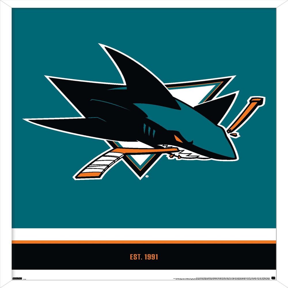 Trends International NHL San Jose Sharks - Logo 21 Wall Poster, 22.375" x 34", White Framed Version