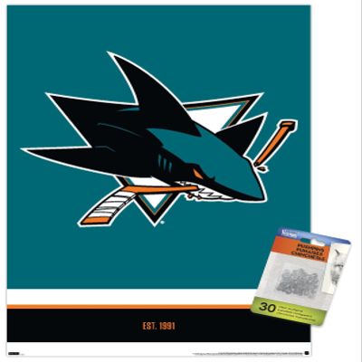 Trends International NHL San Jose Sharks - Logo 21 Wall Poster, 14.72" x 22.37", Premium Poster & Push Pin Bundle
