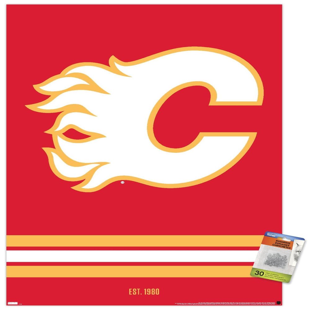 Trends International NHL Calgary Flames - Logo 21 Wall Poster with Push Pins