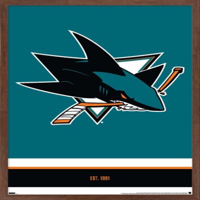 Trends International NHL San Jose Sharks - Logo 21 Wall Poster, 22.375" x 34", Mahogany Framed Version