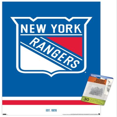 Trends International NHL New York Rangers - Logo 21 Wall Poster, 14.72" x 22.37", Premium Poster & Push Pin Bundle