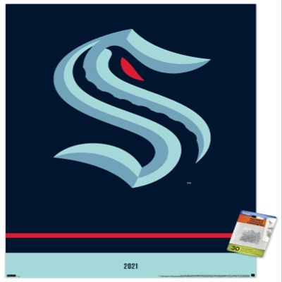 Trends International NHL Seattle Kraken - Logo 21 Wall Poster, 22.37" x 34.00", Premium Poster & Push Pin Bundle
