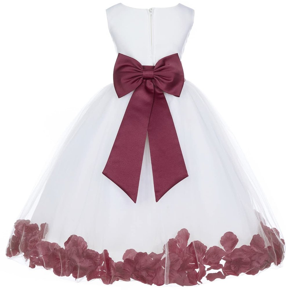 Wedding Pageant Flower Petals Girl Ivory Tulle Dress with Tiebow 302T 2