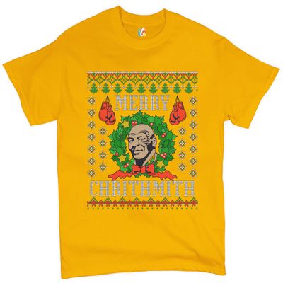 Merry Chrithmith T-Shirt Boxer Mike Ugly Sweater Funny Christmas Men's Tee Yellow Medium