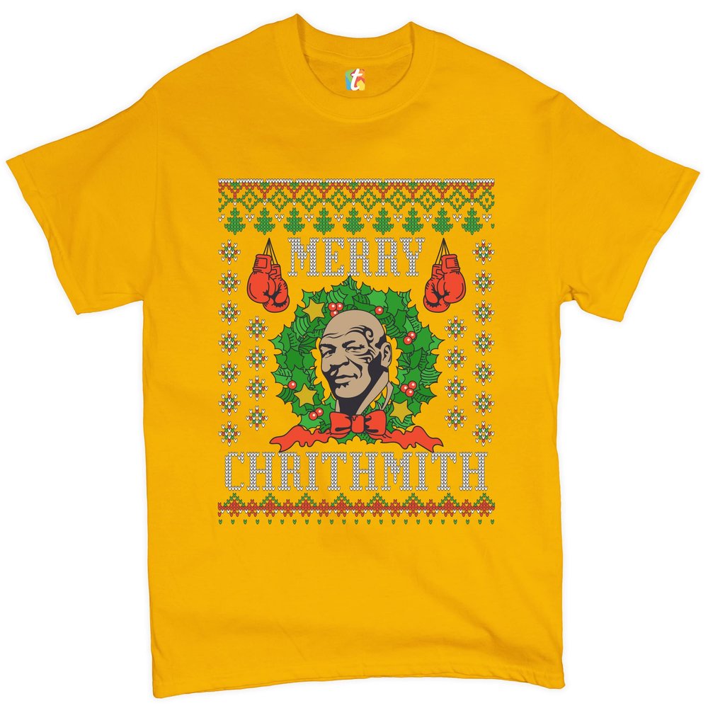 Merry Chrithmith T-Shirt Boxer Mike Ugly Sweater Funny Christmas Men's Tee Yellow Medium