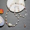 A Dainty Genuine Pink Opal Short Necklace with a Focal Cultured Freshwater Baroque Pearl Pendant. view 3