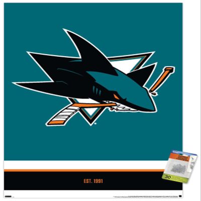 Trends International NHL San Jose Sharks - Logo 21 Wall Poster, 22.37" x 34.00", Premium Poster & Push Pin Bundle