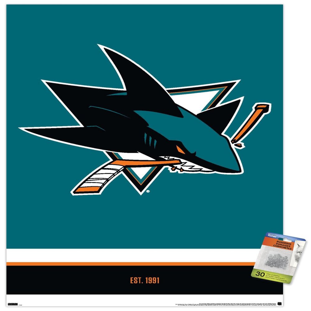 Trends International NHL San Jose Sharks - Logo 21 Wall Poster, 22.37" x 34.00", Premium Poster & Push Pin Bundle