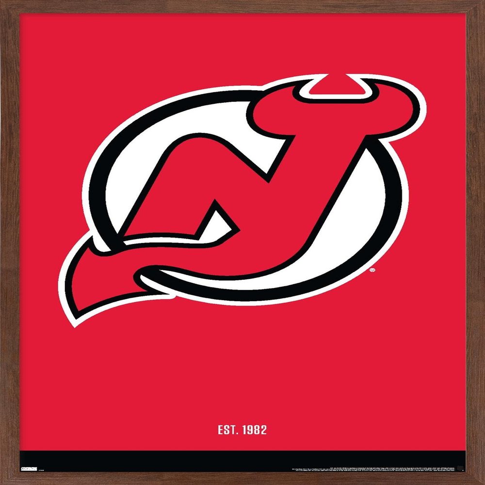 Trends International NHL New Jersey Devils - Logo 21 Wall Poster, 22.375" x 34", Mahogany Framed Version