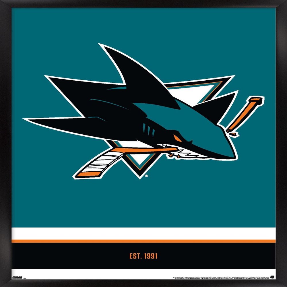 Trends International NHL San Jose Sharks - Logo 21 Wall Poster, 22.375" x 34", Black Framed Version