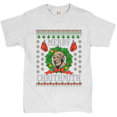 Merry Chrithmith T-Shirt Boxer Mike Ugly Sweater Funny Christmas Men's Tee Ash Gray Medium