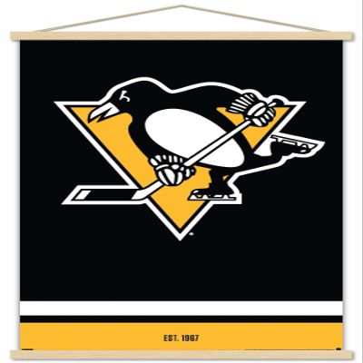 Trends International NHL Pittsburgh Penguins - Logo 21 Wall Poster, 22.375" x 34", Premium Print and Beechwood Hanger Bundle