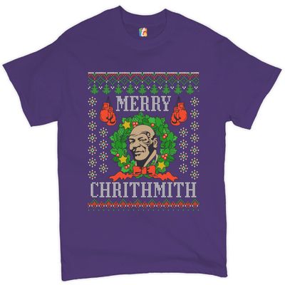 Merry Chrithmith T-Shirt Boxer Mike Ugly Sweater Funny Christmas Men's Tee Purple Large