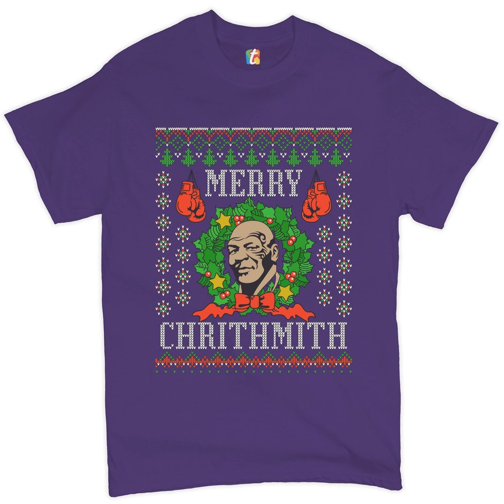 Merry Chrithmith T-Shirt Boxer Mike Ugly Sweater Funny Christmas Men's Tee Purple Large