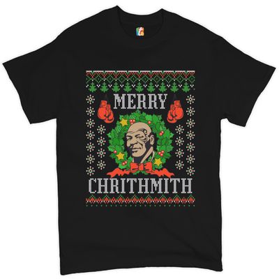 Merry Chrithmith T-Shirt Boxer Mike Ugly Sweater Funny Christmas Men's Tee Black Small