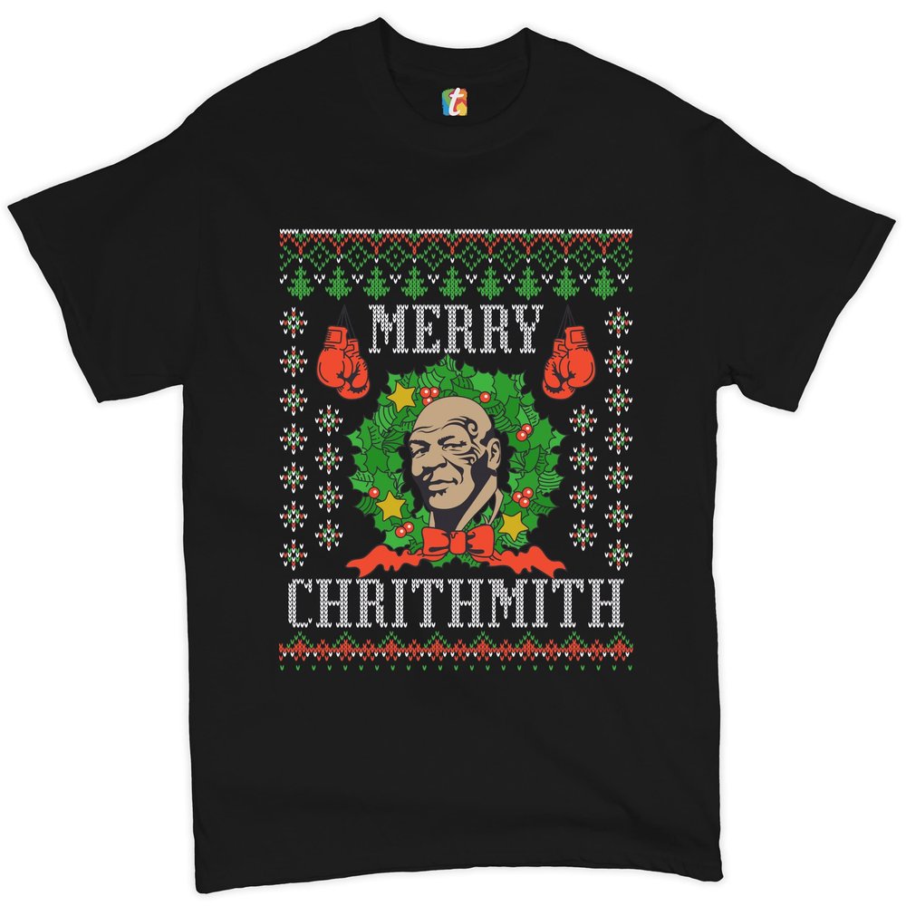Merry Chrithmith T-Shirt Boxer Mike Ugly Sweater Funny Christmas Men's Tee Black Small