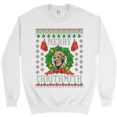 Tee Hunt Merry Chrithmith Sweatshirt Boxer Mike Ugly Sweater Funny Christmas Crewneck White Medium