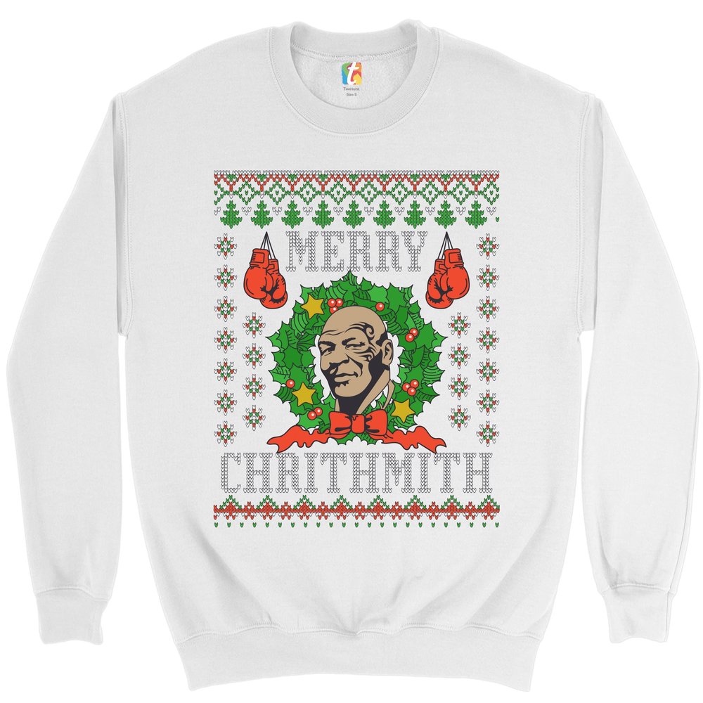 Tee Hunt Merry Chrithmith Sweatshirt Boxer Mike Ugly Sweater Funny Christmas Crewneck White Medium