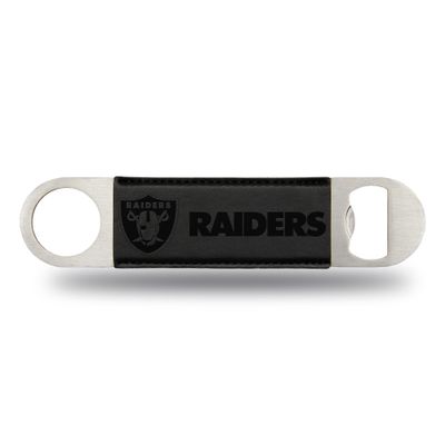 Rico Industries NFL Las Vegas Raiders Black Laser Engraved Bar Blade Faux Leather Laser Engraved Bar Blade - Great Beverage Accessory for Game Day 7" x 1.5"