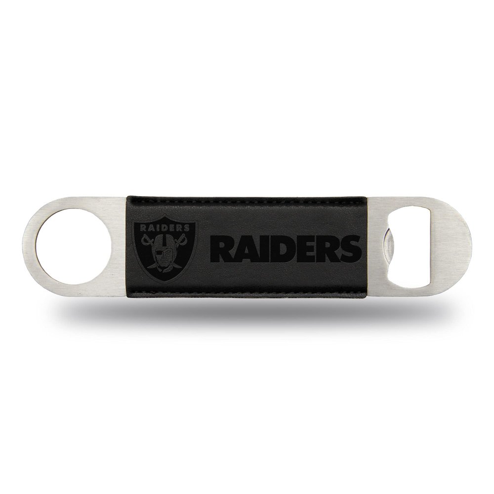 Rico Industries NFL Las Vegas Raiders Black Laser Engraved Bar Blade Faux Leather Laser Engraved Bar Blade - Great Beverage Accessory for Game Day 7" x 1.5"
