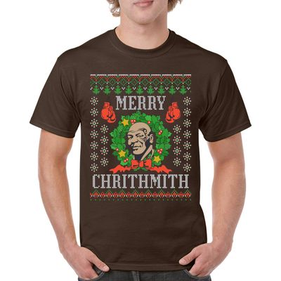 Merry Chrithmith T-Shirt Boxer Mike Ugly Sweater Funny Christmas Men's Tee Brown Large