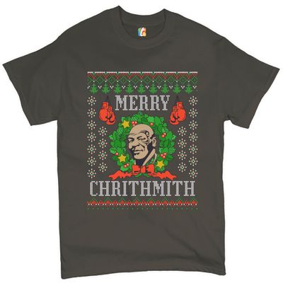 Merry Chrithmith T-Shirt Boxer Mike Ugly Sweater Funny Christmas Men's Tee Charcoal Small