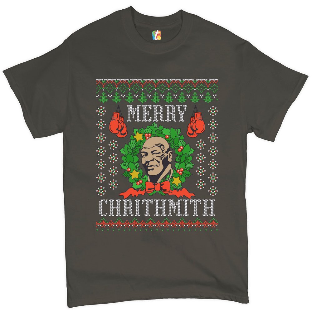 Merry Chrithmith T-Shirt Boxer Mike Ugly Sweater Funny Christmas Men's Tee Charcoal Small