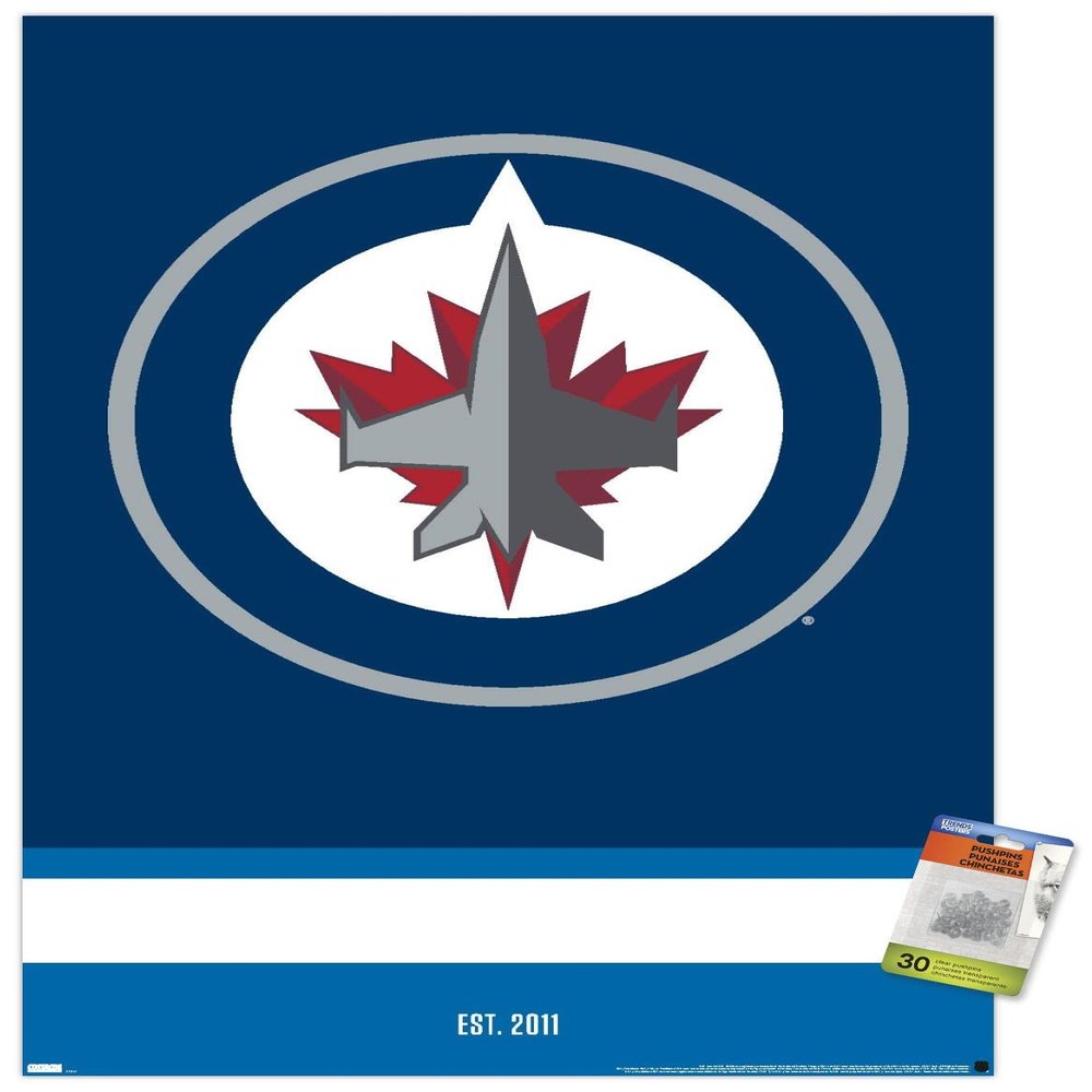 Trends International NHL Winnipeg Jets - Logo 21 Wall Poster, 22.37" x 34.00", Premium Poster & Push Pin Bundle