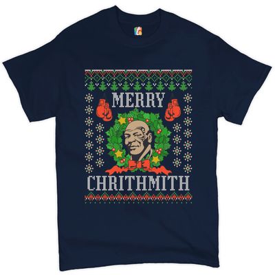Merry Chrithmith T-Shirt Boxer Mike Ugly Sweater Funny Christmas Men's Tee Navy Blue Small