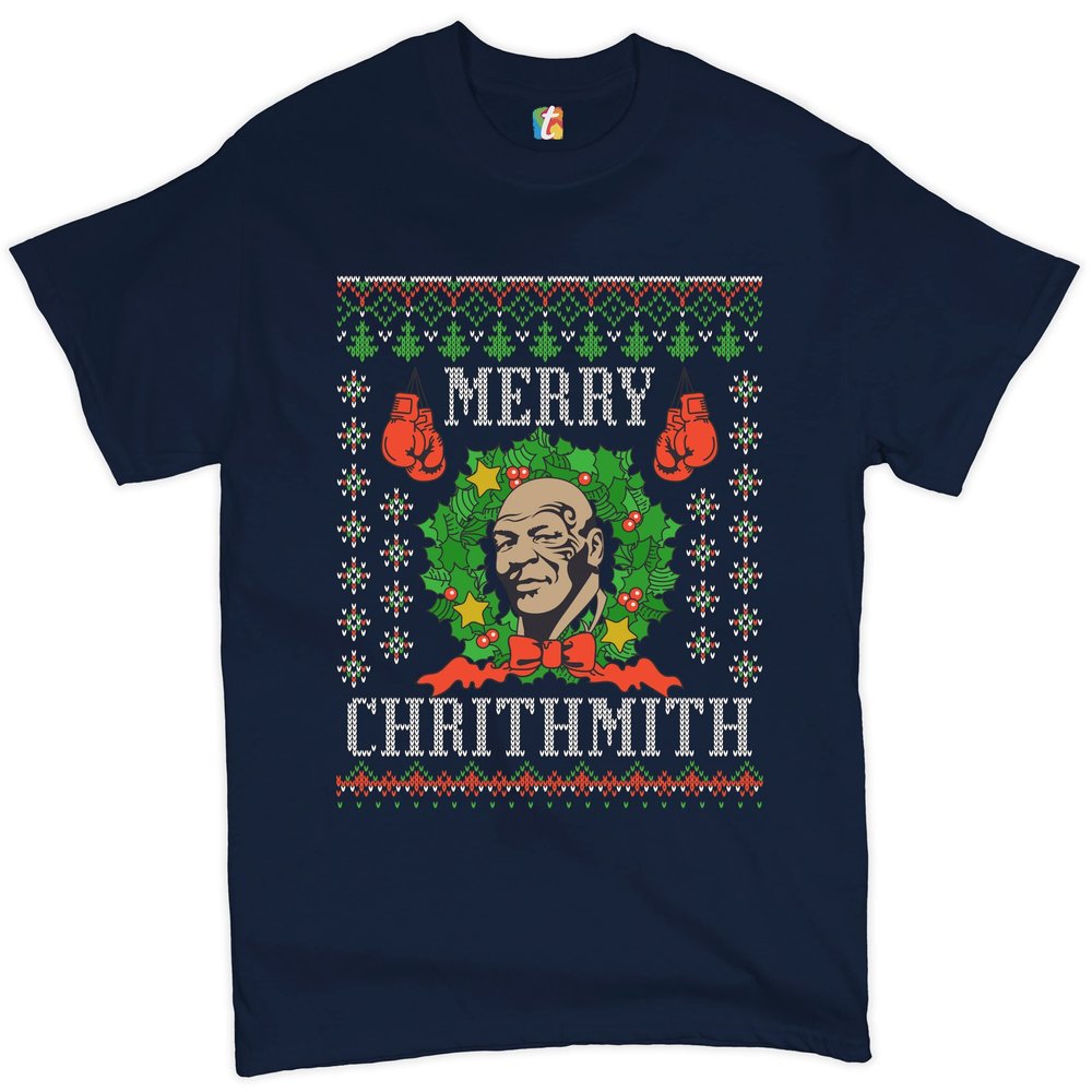 Merry Chrithmith T-Shirt Boxer Mike Ugly Sweater Funny Christmas Men's Tee Navy Blue Small