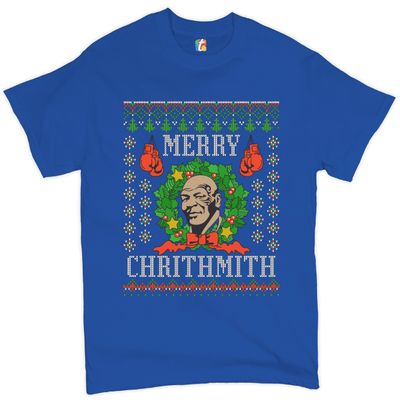 Merry Chrithmith T-Shirt Boxer Mike Ugly Sweater Funny Christmas Men's Tee Blue Small