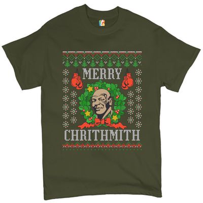 Merry Chrithmith T-Shirt Boxer Mike Ugly Sweater Funny Christmas Men's Tee Military Green X-Large
