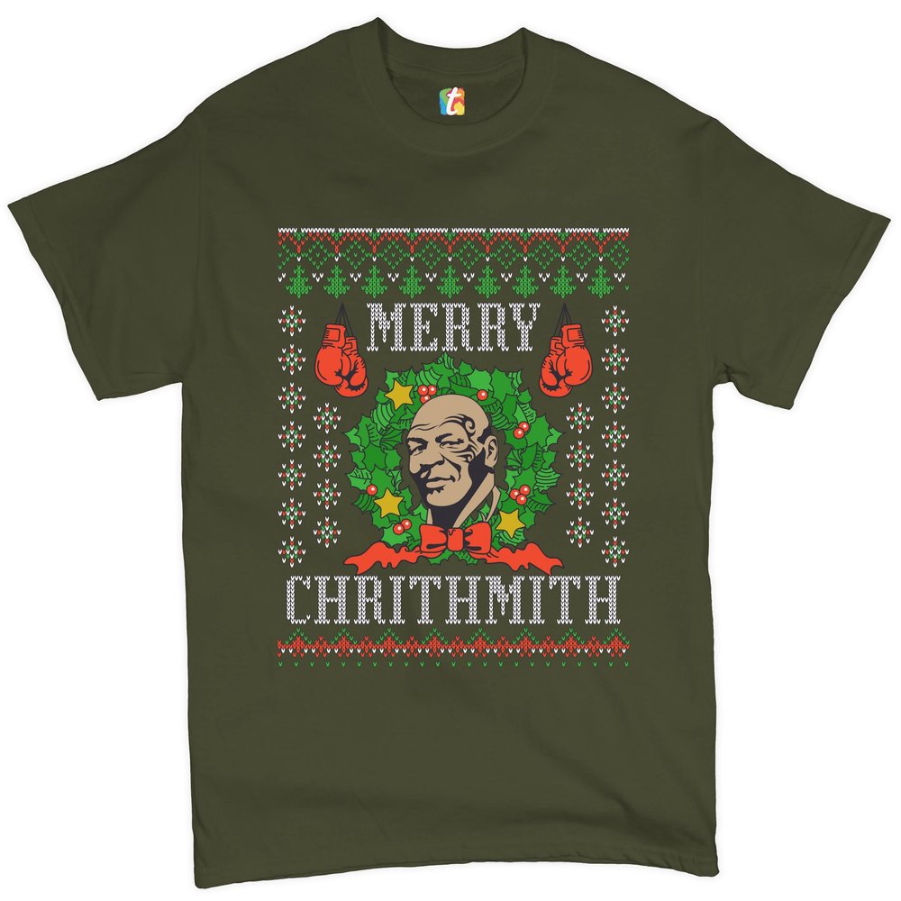 Merry Chrithmith T-Shirt Boxer Mike Ugly Sweater Funny Christmas Men's Tee Military Green X-Large