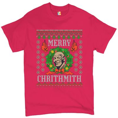Merry Chrithmith T-Shirt Boxer Mike Ugly Sweater Funny Christmas Men's Tee Hot Pink X-Large