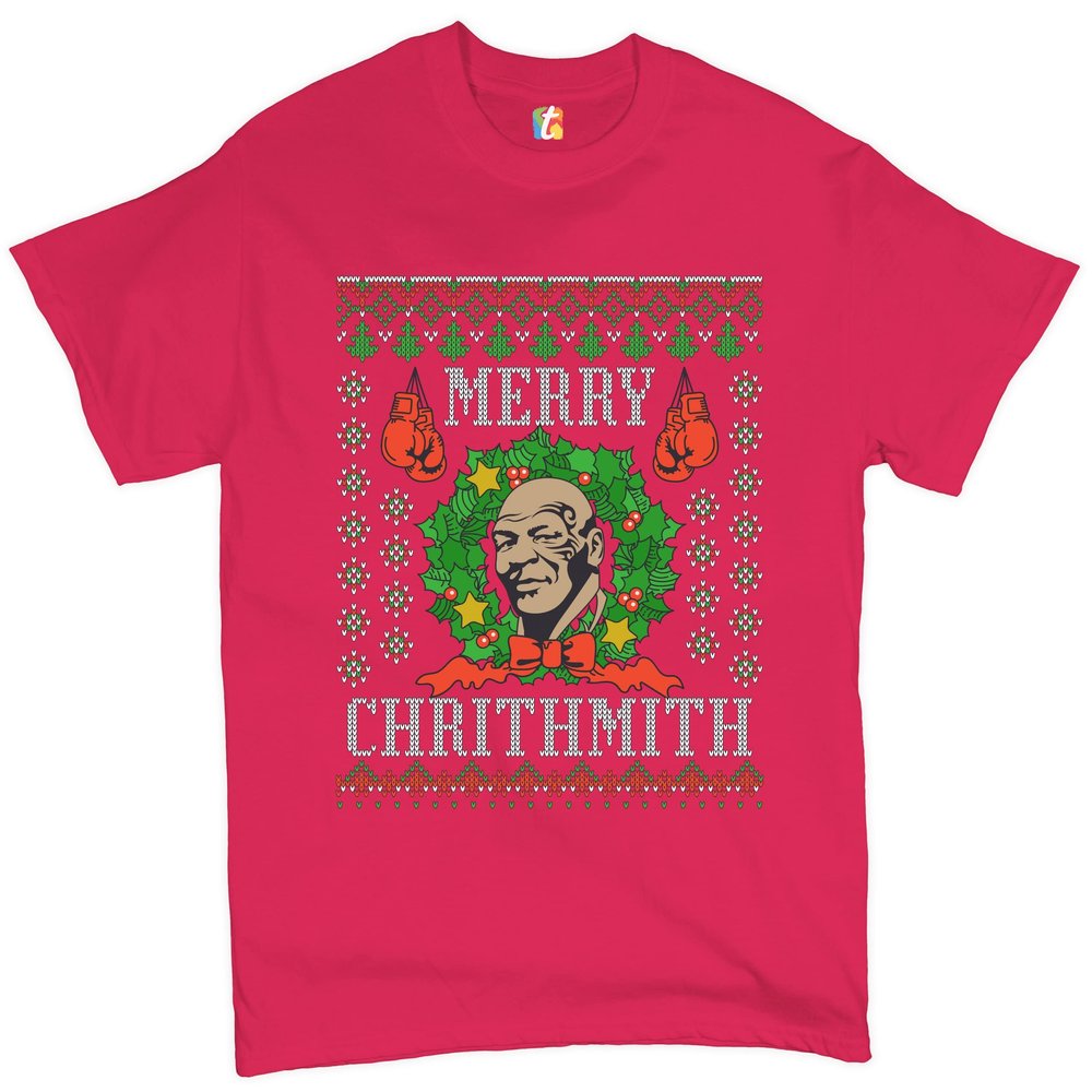 Merry Chrithmith T-Shirt Boxer Mike Ugly Sweater Funny Christmas Men's Tee Hot Pink X-Large