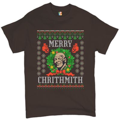 Merry Chrithmith T-Shirt Boxer Mike Ugly Sweater Funny Christmas Men's Tee Brown X-Large