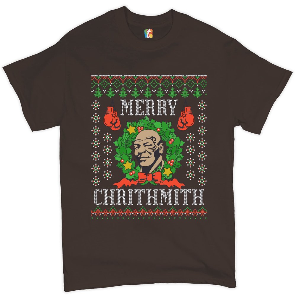 Merry Chrithmith T-Shirt Boxer Mike Ugly Sweater Funny Christmas Men's Tee Brown X-Large