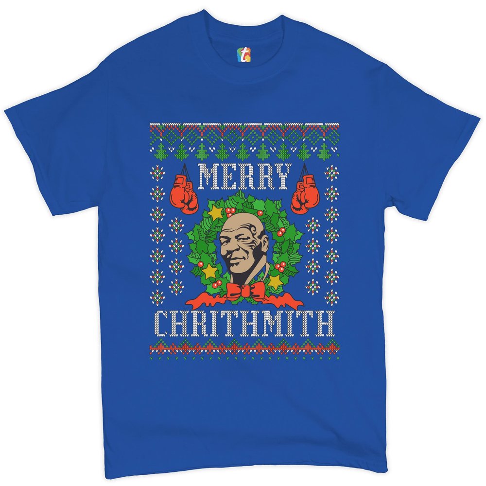 Merry Chrithmith T-Shirt Boxer Mike Ugly Sweater Funny Christmas Men's Tee Blue Medium