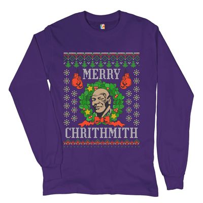 Merry Chrithmith Long Sleeve T-Shirt Boxer Mike Ugly Sweater Funny Christmas Purple Small