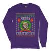 Merry Chrithmith Long Sleeve T-Shirt Boxer Mike Ugly Sweater Funny Christmas Purple Small view 1
