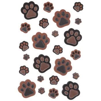 Brown Black 3D Paw Print Stickers 24 Pieces Dog/Cat