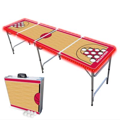 8-Foot Professional Beer Pong Table w/Cup Holes & LED Lights - Houston Basketball Court