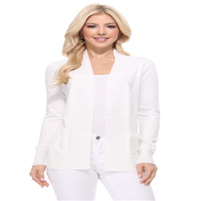 YEMAK Women's Knit Cardigan Sweater Long Sleeve Open Front Basic Classic Casual Soft Lightweight Knitted Shrug with Pockets MK8558-WHITE-L