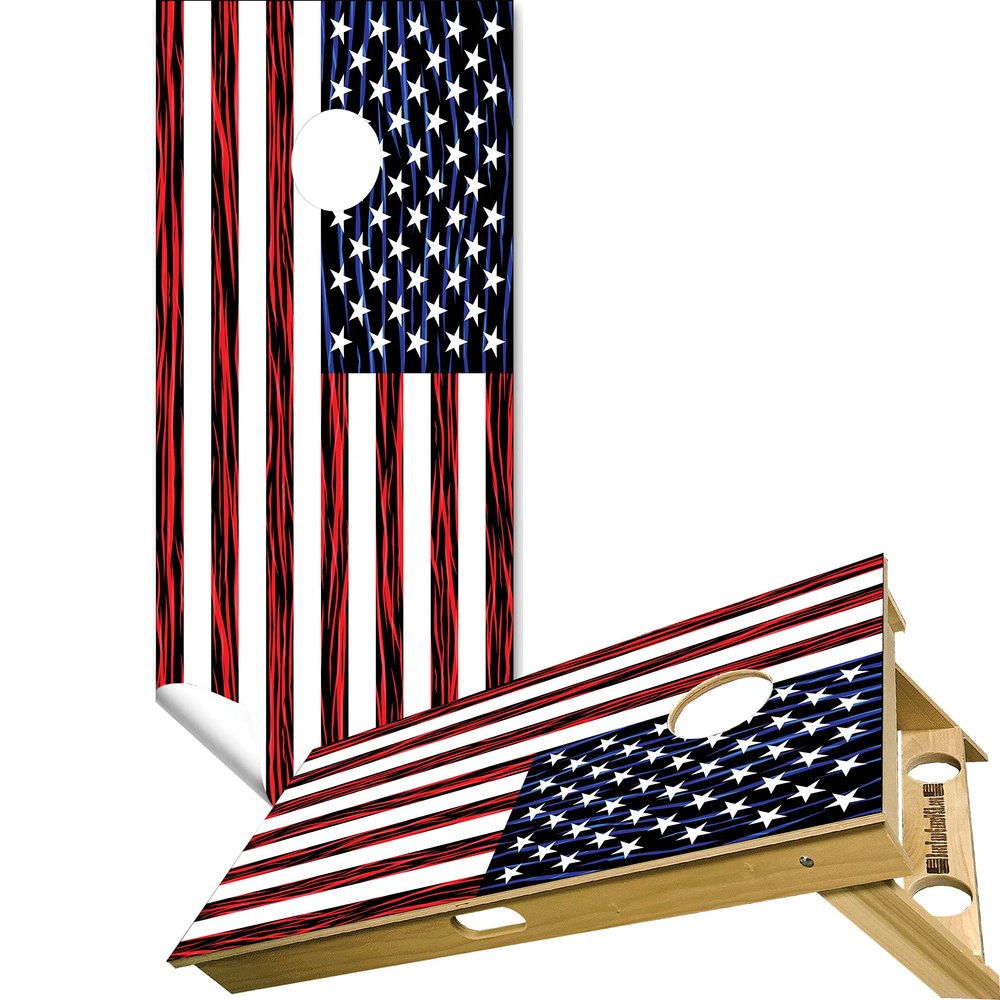 Cornhole Board Vinyl Wrap Decals (Set of 2) Patriotic Bean Bag Toss Wrap Stickers (Classic Flag)