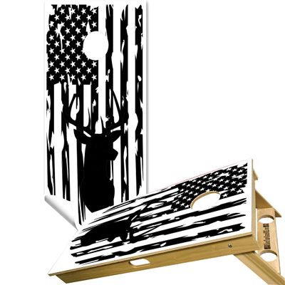 Cornhole Board Vinyl Wrap Decals (Set of 2) Patriotic Bean Bag Toss Wrap Stickers (White Deer)