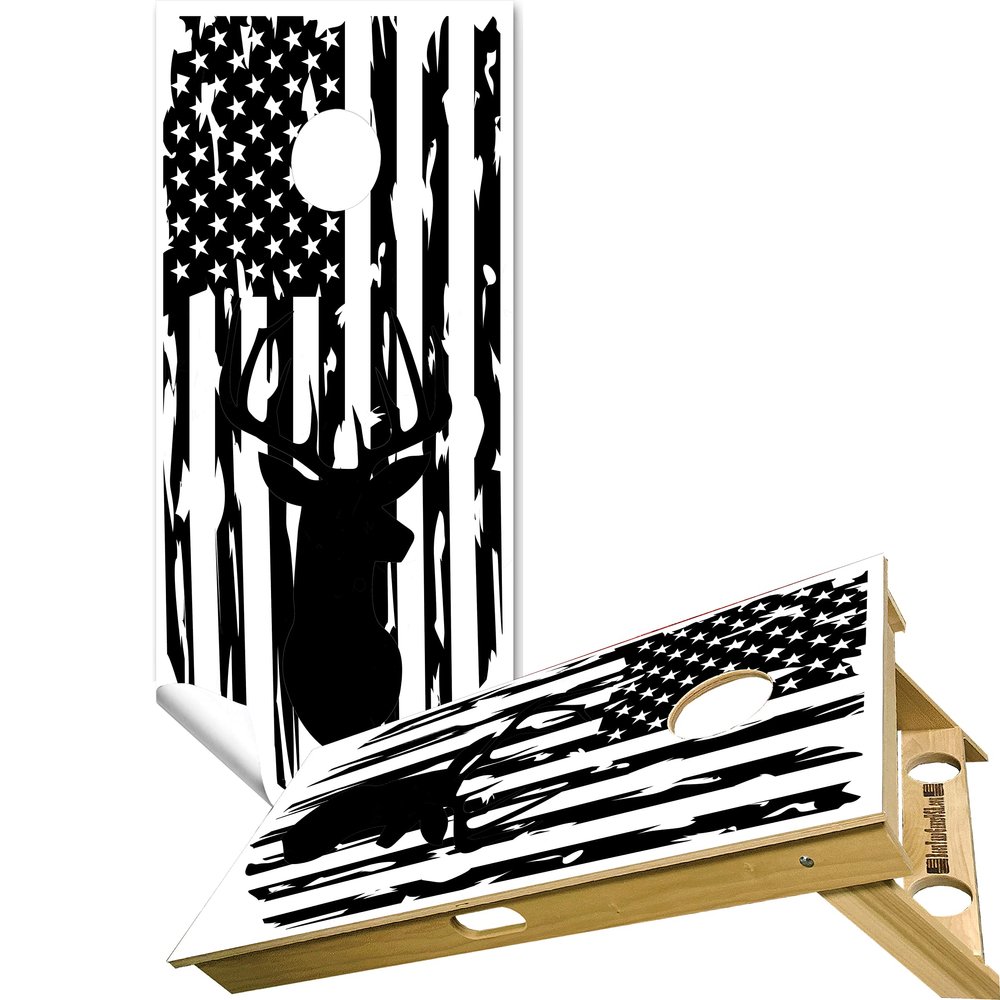 Cornhole Board Vinyl Wrap Decals (Set of 2) Patriotic Bean Bag Toss Wrap Stickers (White Deer)