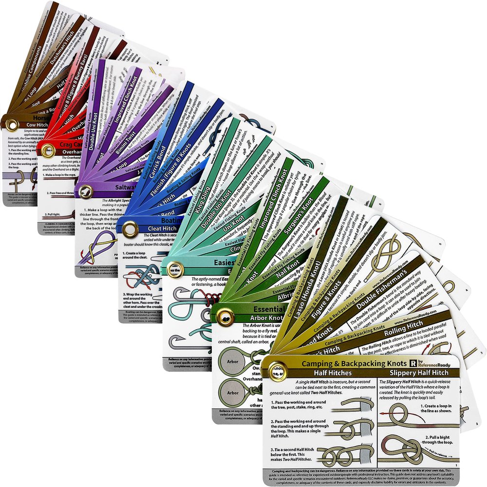 ReferenceReady Complete Knot Card Bundle - 7 Pocket Guides Show How to Tie 76 Knots | Includes a Waterproof Booklet for Outdoors, Boating, Climbing, Horse, Fishing, Fly Fishing, and Saltwater Fishing