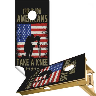 Cornhole Board Vinyl Wrap Decals (Set of 2) Patriotic Bean Bag Toss Wrap Stickers (Take a Knee)