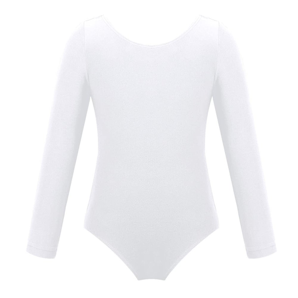 Moily Kids Girls Turtle Neck Long Sleeve Solid Color Gymnastics Leotard Ballet Dance Unitard Sports Top U-White 7-8