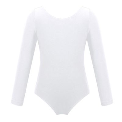 Moily Kids Girls Turtle Neck Long Sleeve Solid Color Gymnastics Leotard Ballet Dance Unitard Sports Top U-White 8-10